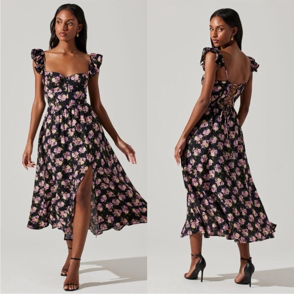 NEW ASTR Wedelia Floral Lace Up Midi Dress